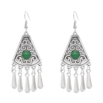E-6708 Retro Bohemian Ethnic Style Fashion Red/Green Acrylic Inlaid Droplet Metal Tassel Women's Earrings
