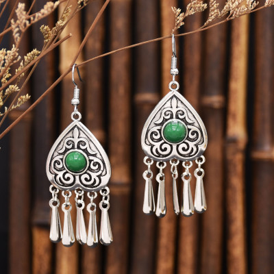 E-6707 Arab Ethnic Style Red Green Acrylic Gem Drop Tassel Women's Earrings