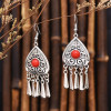 E-6707 Arab Ethnic Style Red Green Acrylic Gem Drop Tassel Women's Earrings