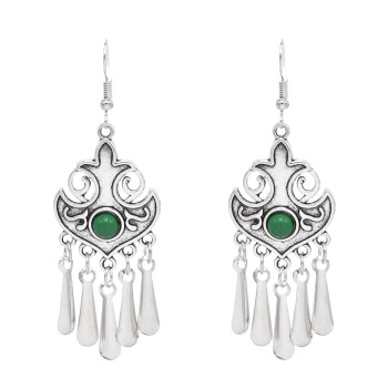 E-6712 Arab Ethnic Style Red Green Acrylic Gem Drop Tassel Women's Earrings
