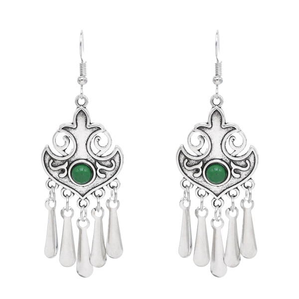 E-6712 Arab Ethnic Style Red Green Acrylic Gem Drop Tassel Women's Earrings