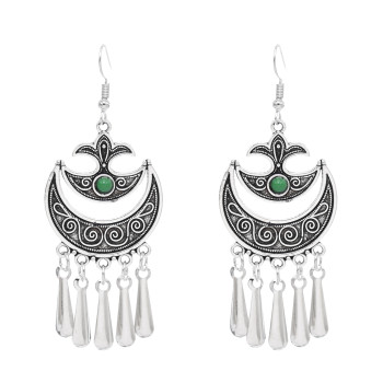 E-6711 Arab Ethnic Style Red Green Acrylic Gem Drop Tassel Women's Earrings