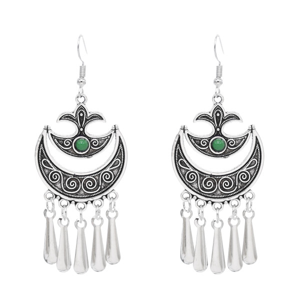 E-6711 Arab Ethnic Style Red Green Acrylic Gem Drop Tassel Women's Earrings