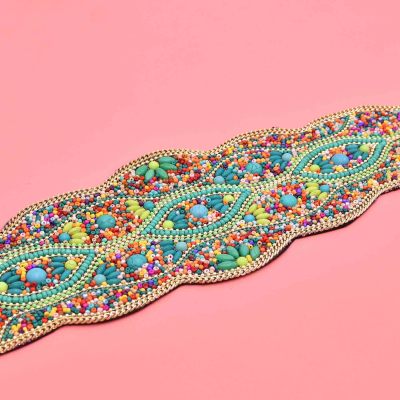 N-8296 Flower  Colorful Rice Bead Women Belt Ethnic Statement Wide Elastic Body Belt for Girls Women Dancing