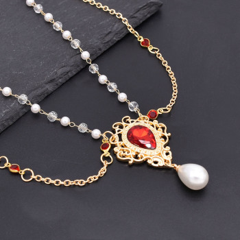 F-1158 New Bohemian Style Luxurious Red Rhinestone Inlaid Women's Fashionable Personalized Forehead Chain Hair Accessories