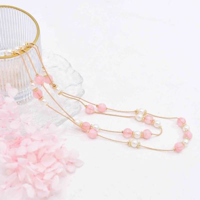 N-8297 Fashion Fairy Pink White Acrylic Beads Necklace Earrings Jewelry Set for Women
