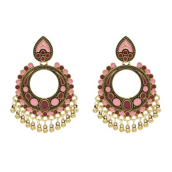 E-6718 Retro Gold Colorful Drip Oil Bell Tassel Round Indian Earrings for Women