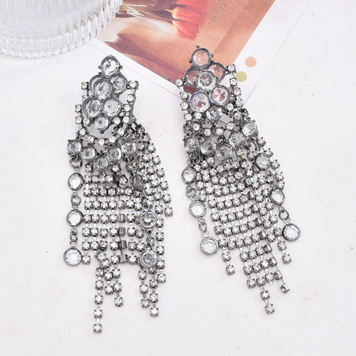 E-6720 Fashion Luxury Multi layered Rhinestone Chain Tassel Earrings Black Multi Women Dangle Earrings