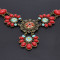 S-0110 Vintage Style Red Flower Necklace Bracelet Earring Jewelry Sets