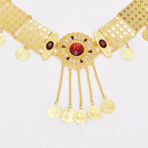 N-8298 Bohemian Gold Metal Red Crystal Flower Waist Belly Chain For Women Dance Belt Body Jewelry