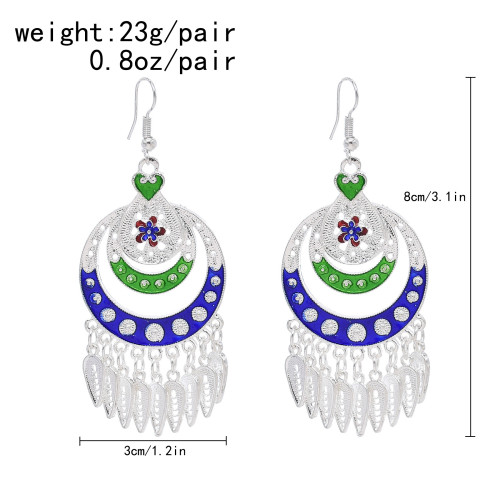 E-6721 Fashion Blue Green Enamel Flower Dangle Earrings Drop Tassel For Women Party Gift Jewelry