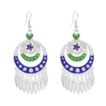E-6721 Fashion Blue Green Enamel Flower Dangle Earrings Drop Tassel For Women Party Gift Jewelry