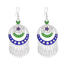 E-6721 Fashion Blue Green Enamel Flower Dangle Earrings Drop Tassel For Women Party Gift Jewelry