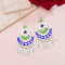 E-6721 Fashion Blue Green Enamel Flower Dangle Earrings Drop Tassel For Women Party Gift Jewelry