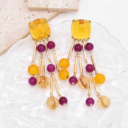 E-6722 Fashion Long Tassel Dangle Earrings Green Yellow Crystal for Women Jewelry Accessories
