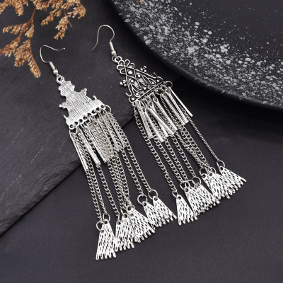 E-6724 Long Chain Pendant Women Drop Earrings Vintage Bohemian Ethnic Charms Earrings