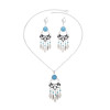 N-8300 Bohemian Vintage Silver Green Enamel Leaf Tassel Necklace Earring Set Ethnic Ornament Jewelry Set