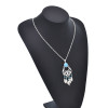 N-8300 Bohemian Vintage Silver Green Enamel Leaf Tassel Necklace Earring Set Ethnic Ornament Jewelry Set