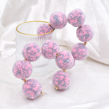 E-6725 Big Pom Pom Hoop Earrings Fashion Ball Earrings