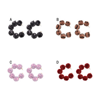 E-6725 Big Pom Pom Hoop Earrings Fashion Ball Earrings