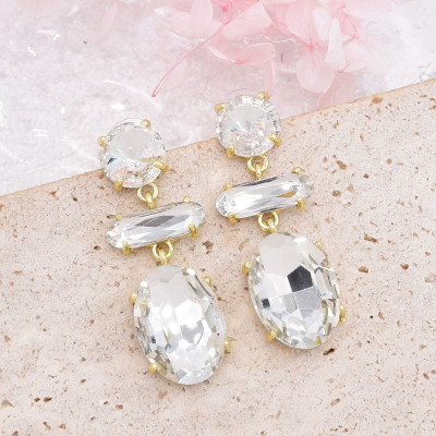 E-6726 Fashion Luxury Gold Plated Big Glass Crystal Tassel Earrings Women Dangle Earrings