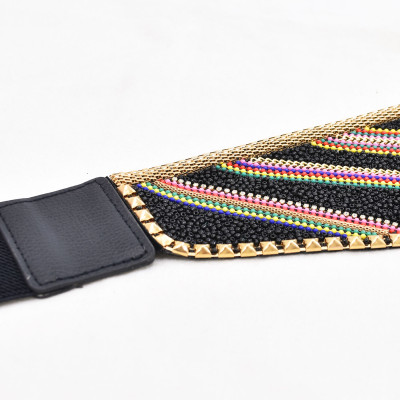 N-8304 Geometric Triangle Rice Bead Women Belt Ethnic Statement Wide Elastic Body Belt for Girls Women Dancing