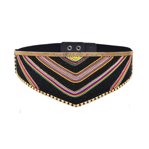 N-8304 Geometric Triangle Rice Bead Women Belt Ethnic Statement Wide Elastic Body Belt for Girls Women Dancing