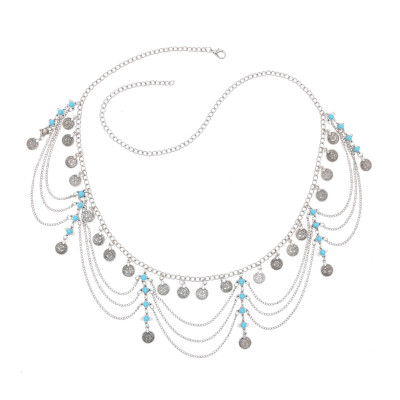 N-8276 Coin Tassel Women Body Jewelry Statement Vintage Acrylic Waist Chains