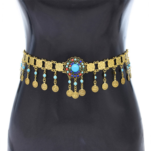 N-8306 New Colorful Acrylic Beads Coin Tassels Multi Flower Women's Belt Fashion Waistchain