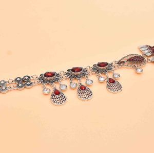 N-8309 Fashion Silver Color Chain Red Crystal Butterfly Pattern Body Waist Chains for Women