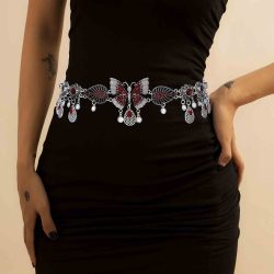 N-8309 Fashion Silver Color Chain Red Crystal Butterfly Pattern Body Waist Chains for Women