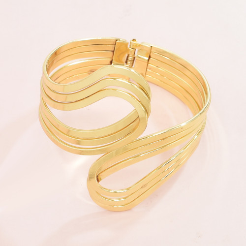 B-1323 New Punk Gold Plated Metal Hollow Out Carved Women's Cuff Bangle Bracelet