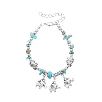 B-1325 Natural Stone Beaded Bohemian Style Elephant Charms Women's Fashion Bracelet