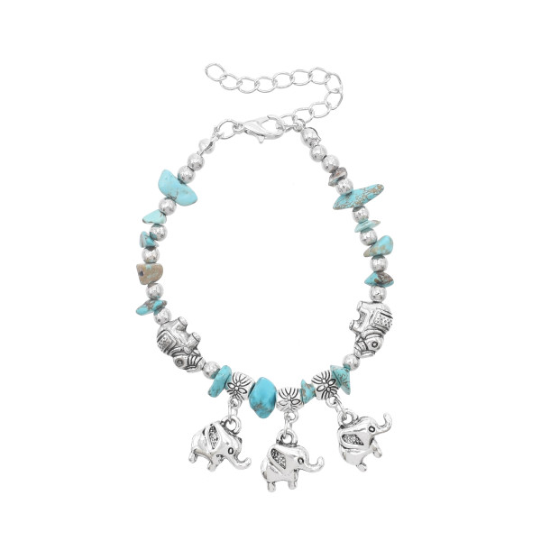 B-1325 Natural Stone Beaded Bohemian Style Elephant Charms Women's Fashion Bracelet