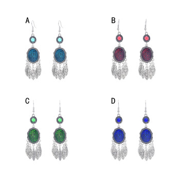 E-6727 Leaves Tassels Women Drop Earrings Vintage Bohemian Ethnic Charms Earrings