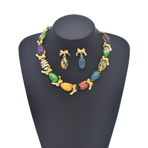 N-8313 E-6728 Vintage Style Court Baroque Necklace  Earring Jewelry Sets Multi Color Eggs Bow-knot Choker