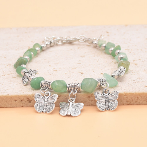 B-1326 Natural Stone Beaded Bohemian Style Butterfly Charms Women's Fashion Bracelet