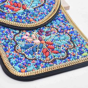 N-8314 New flower pattern Turquoise Rice Beads Short Hand Bag Purse Cosmetic Bag for Women Girls party Accessories