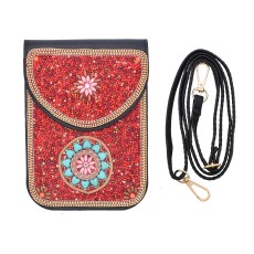 N-8315 Red Beaded Turquoise Flower Short Hand Bag Purse Cosmetic Bag for Women Girls party Accessories