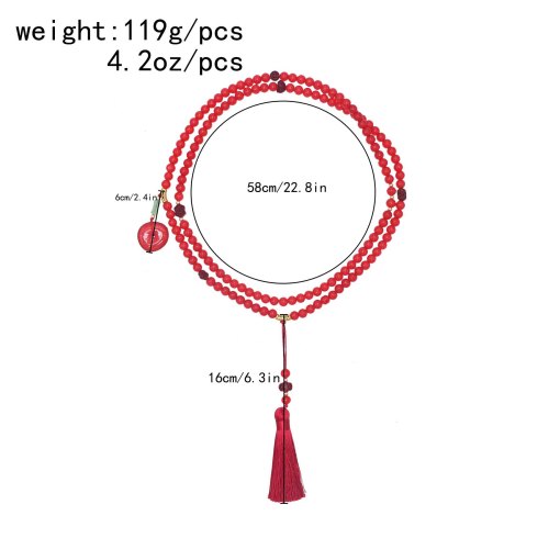 N-8319 Red Beads Women Necklace Tassel Pendant Ethnic Charms Necklaces