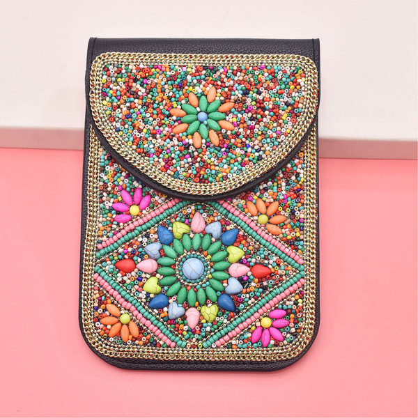 N-8323 Hot Selling New Bohemian Style Colorful Handmade Rice Bead Inlaid With Several Small Square Bags In Shape