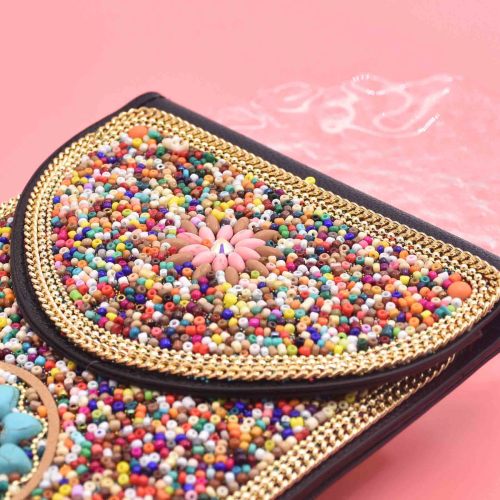 N-8324 Hot Selling New Bohemian Style Colorful Handmade Rice Bead Inlaid With Several Small Square Bags In Shape