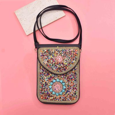 N-8324 Hot Selling New Bohemian Style Colorful Handmade Rice Bead Inlaid With Several Small Square Bags In Shape