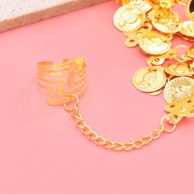 B-1327 Golden Coin Long Chain Pull Finger Indian Belly Dance Bracelet for Women
