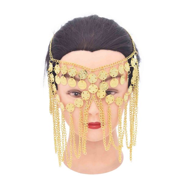 N-8326 Luxury Gold Multilayers Coin Tassel Head Chains Mask Veil Face Chains for Women Lady Dance Night Club Party Jewelry