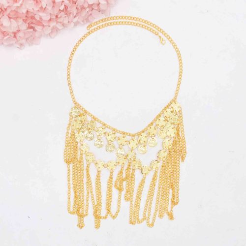 N-8326 Luxury Gold Multilayers Coin Tassel Head Chains Mask Veil Face Chains for Women Lady Dance Night Club Party Jewelry