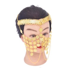 F-1164 Middle Eastern Ethnic Gold Coins Cross Long Chains Headwear Hair Accessories Face Mask