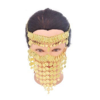 F-1166 Coin Tassel Hair Jewelry Golden Arab Ethnic Love Pendant Face Chains