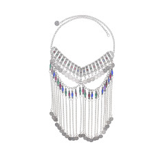 F-1165 Women Hair Jewelry Silver Coin Tassel Arab Ethnic Love Pendant Face Chains Mask