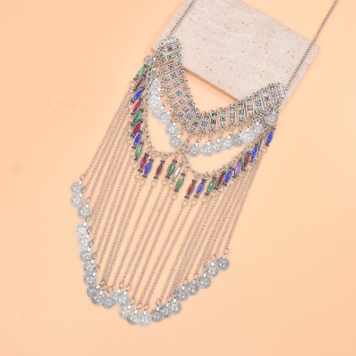 F-1165 Women Hair Jewelry Silver Coin Tassel Arab Ethnic Love Pendant Face Chains Mask